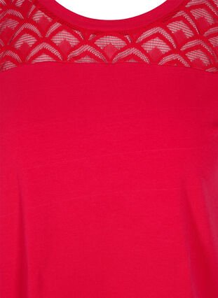 Kortärmad t-shirt av bomull med spets, Tango Red, Packshot image number 2
