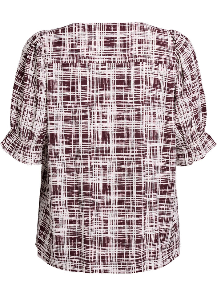 Skjortblus med halvl&aring;nga &auml;rmar, M&ouml;rk Bordeaux, Packshot image number 1