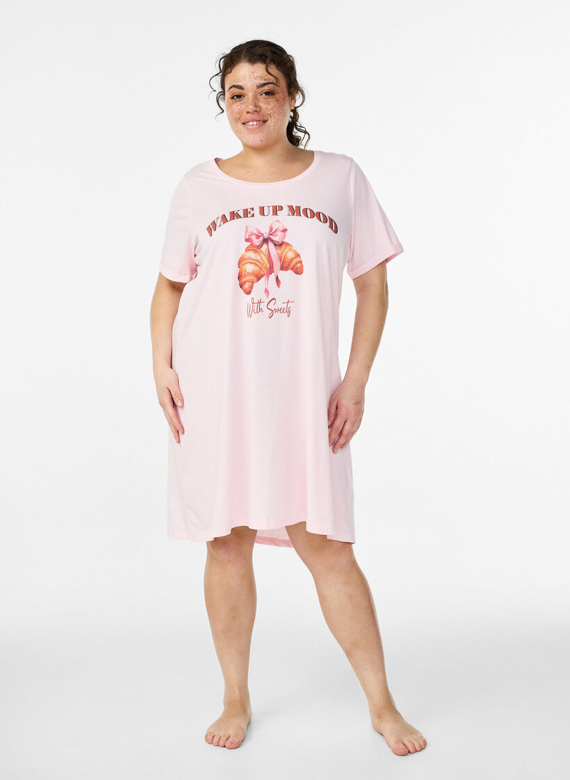 Kort&auml;rmat nattlinne i ekologisk bomull, Rosa, Model image number 0