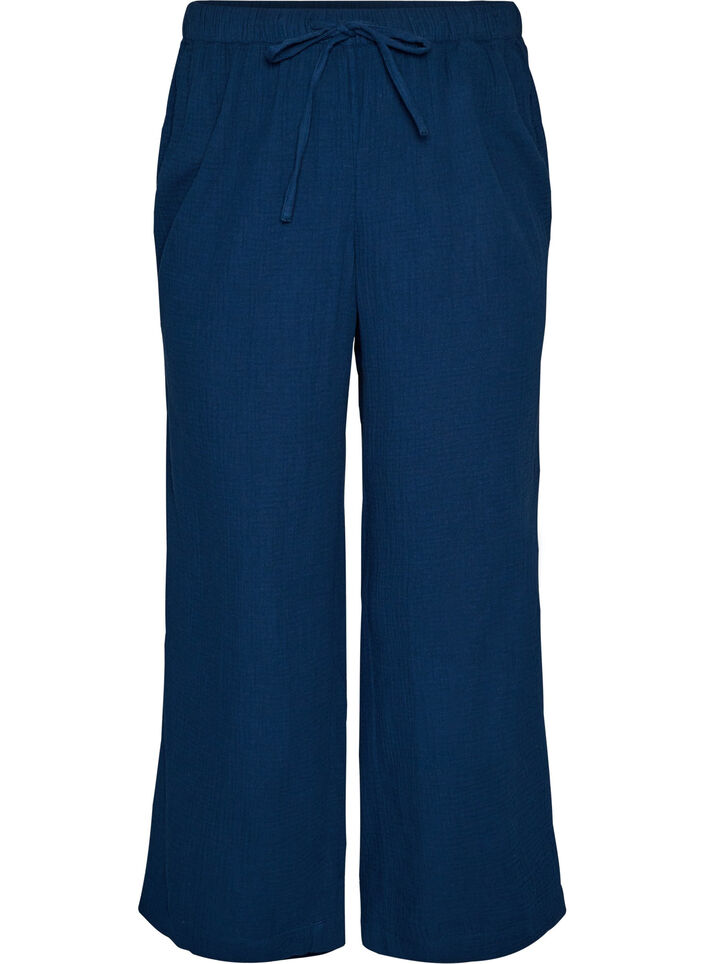 L&ouml;sa pyjamasbyxor i bomullsmuslin, Bl&aring;, Packshot image number 0