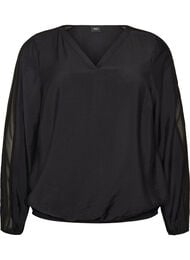Blus med ballongeffekt och chiffongdetaljer, Svart