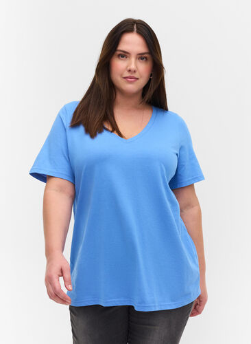 T-shirt i ekologisk bomull med v-ringning, Ultramarine, Model image number 0