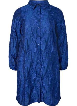 Lång jacquard skjorta, Mazarine Blue, Packshot image number 0