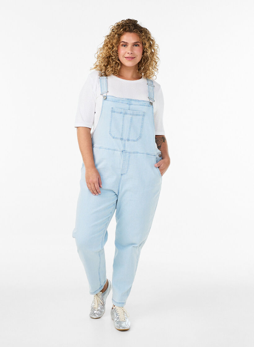 Randiga denim h&auml;ngselbyxor?, Bl&aring;, Model image number 0
