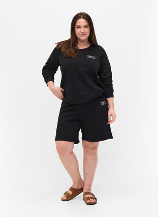 Shorts i sweatshirtmaterial med texttryck, Black, Model image number 2