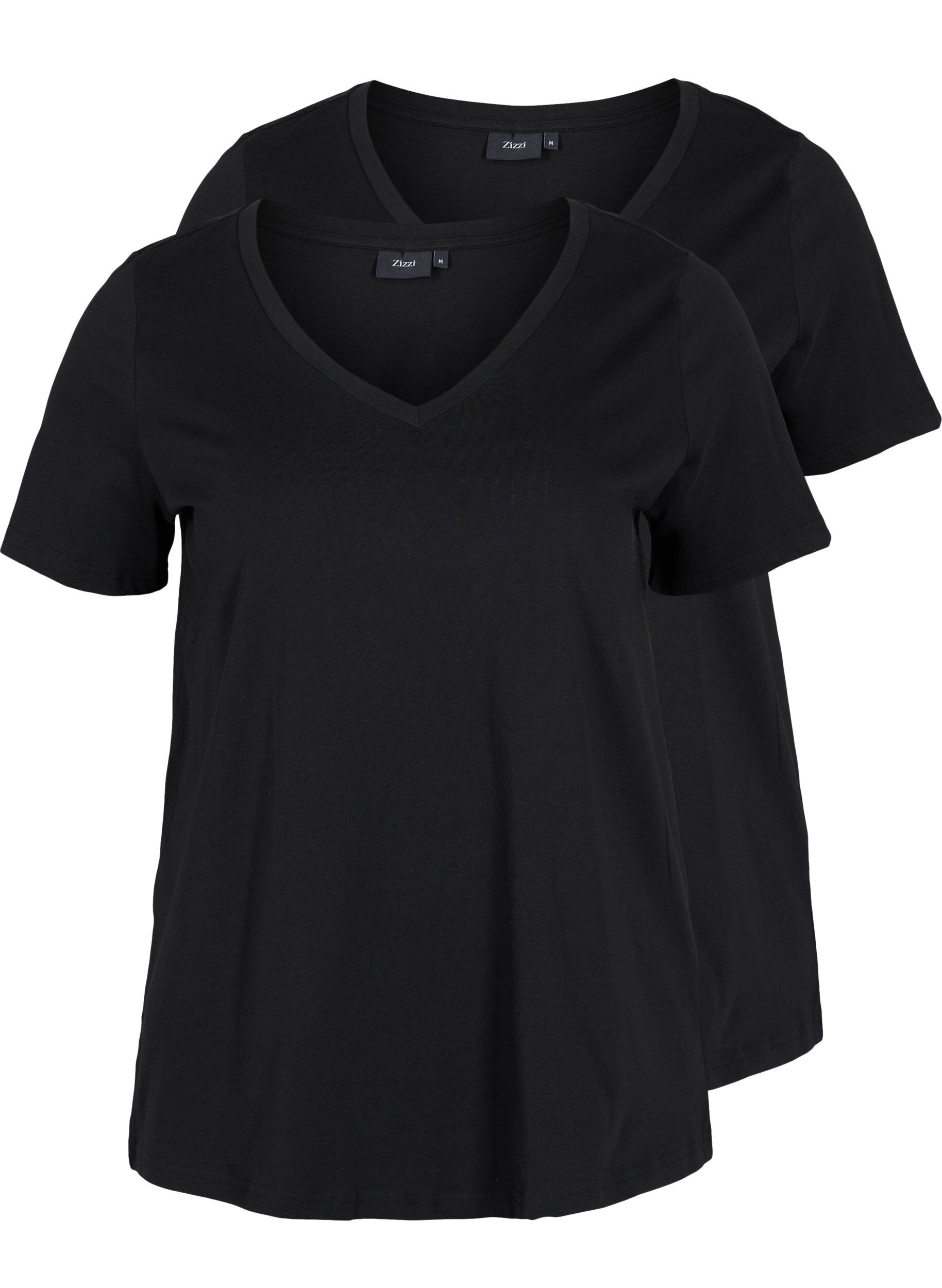 Zizzi 2-pack t-shirt i bomull, Black/Black, Packshot image number 0