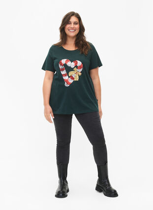 T-shirt med jultryck och paljetter, Scarab W. Stock, Model image number 2