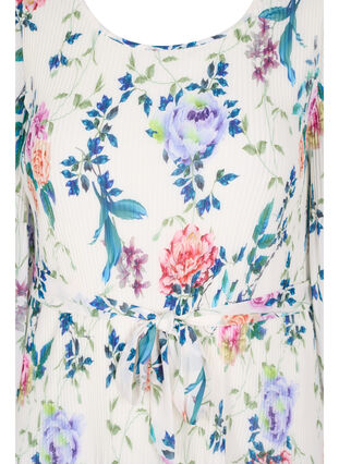 Mönstrad plisserad klänning med knytband, Bright White Flower, Packshot image number 2