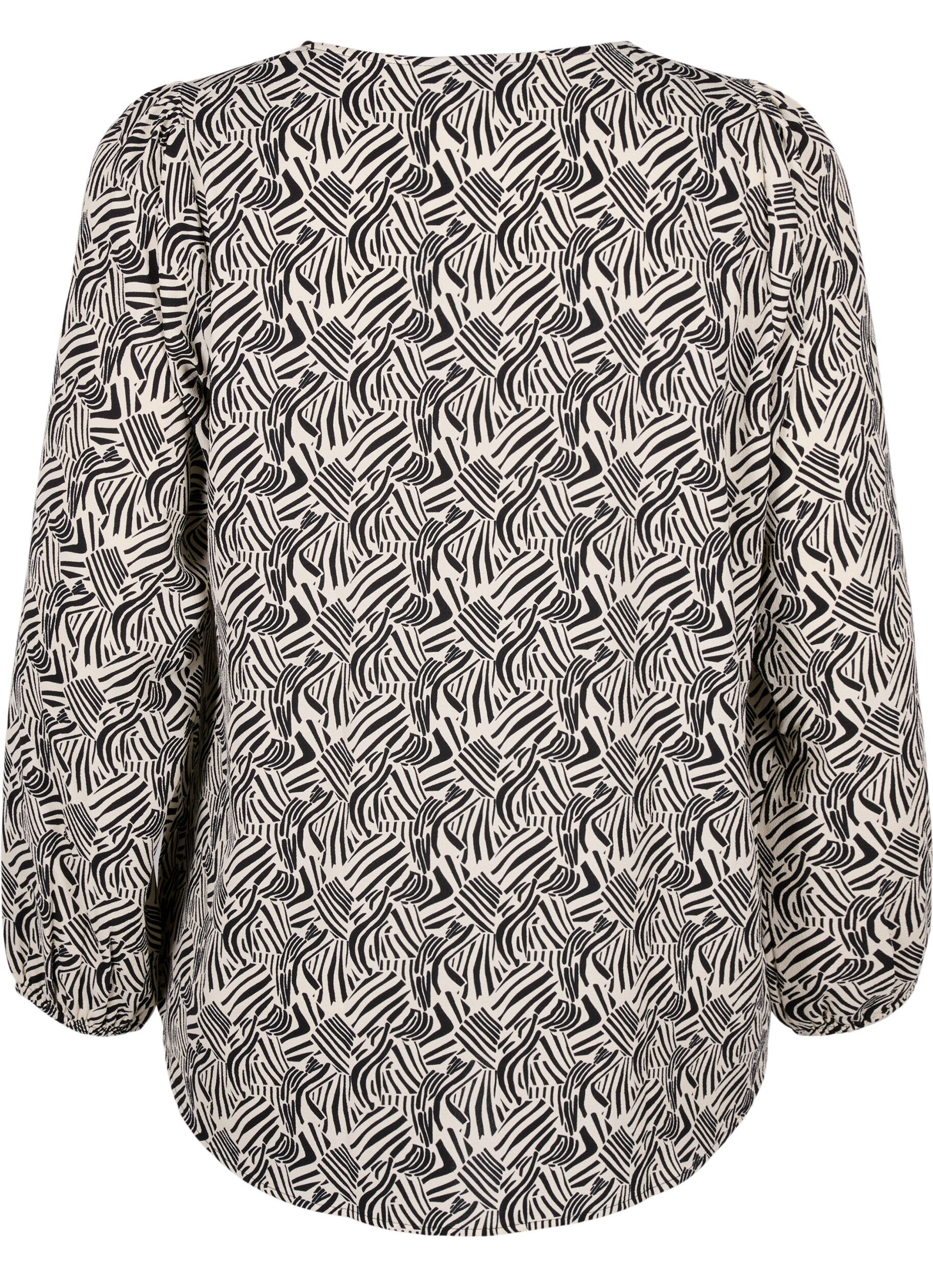 Zizzi Skjortblus med V-ringning och tryck, Birch Graphic, Packshot image number 1
