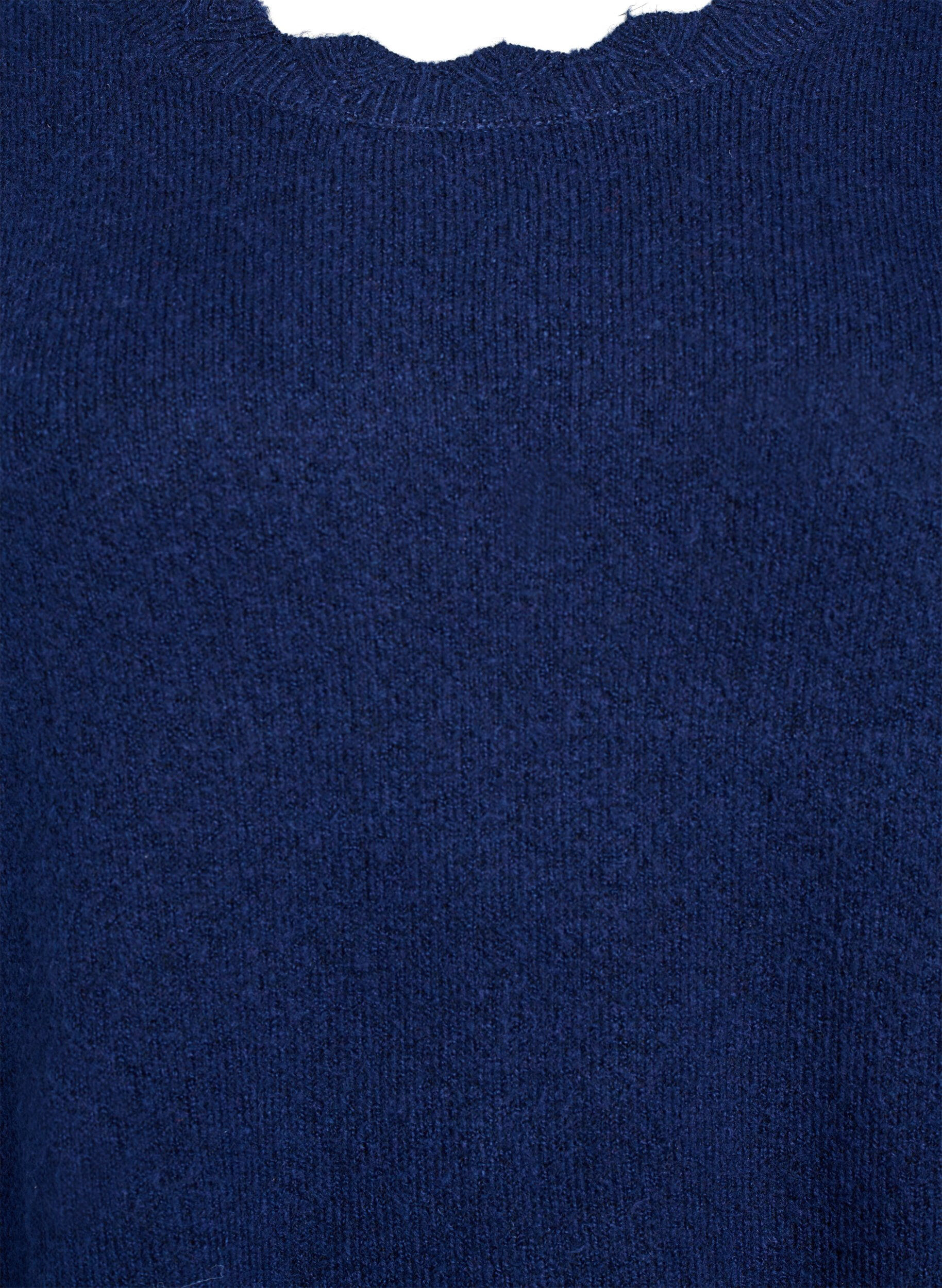 Zizzi Stickad kort kl&auml;nning med v&aring;gig kant och slitsar, Bl&aring;, Packshot image number 2