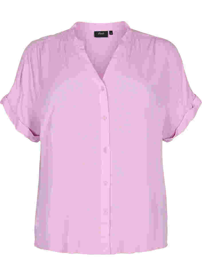 Kortärmad viskosskjorta med v-ringning, Mauve Mist, Packshot image number 0