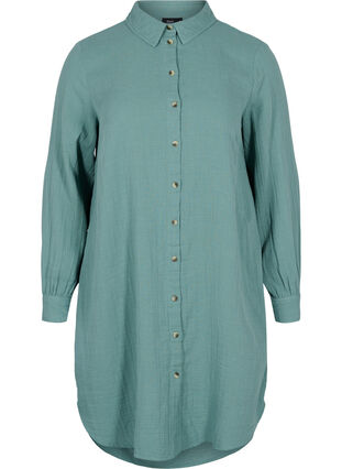 Lång bomullsskjorta med klassisk krage, Sagebrush Green, Packshot image number 0