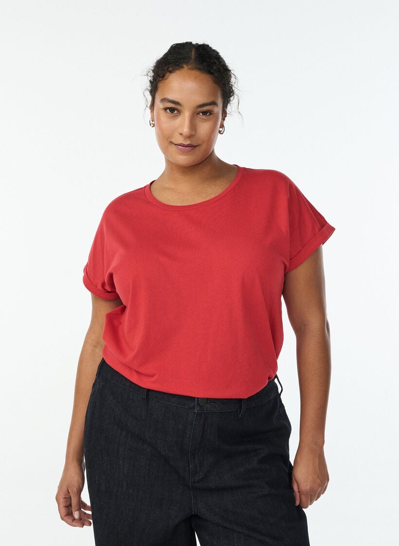 Kort&auml;rmad t-shirt i bomullsmix, R&ouml;d, Model image number 0