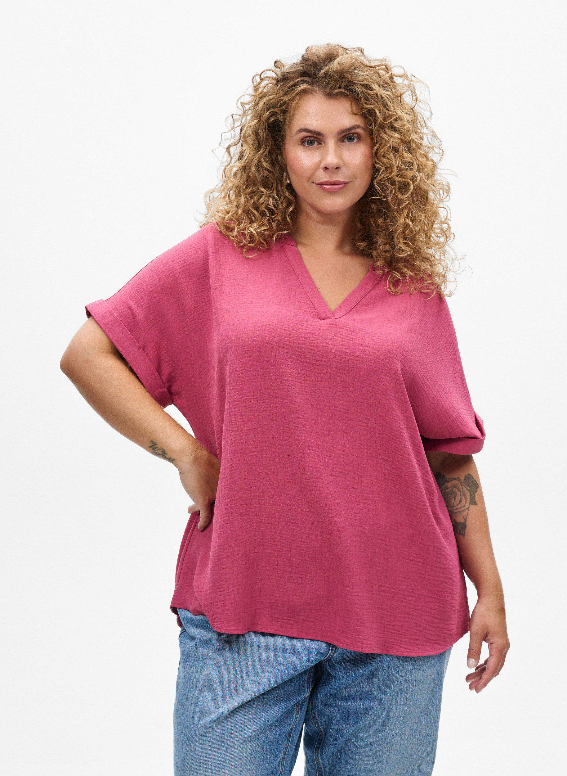 ZizziL&ouml;s blus med korta &auml;rmar, R&ouml;d, Model image number 0