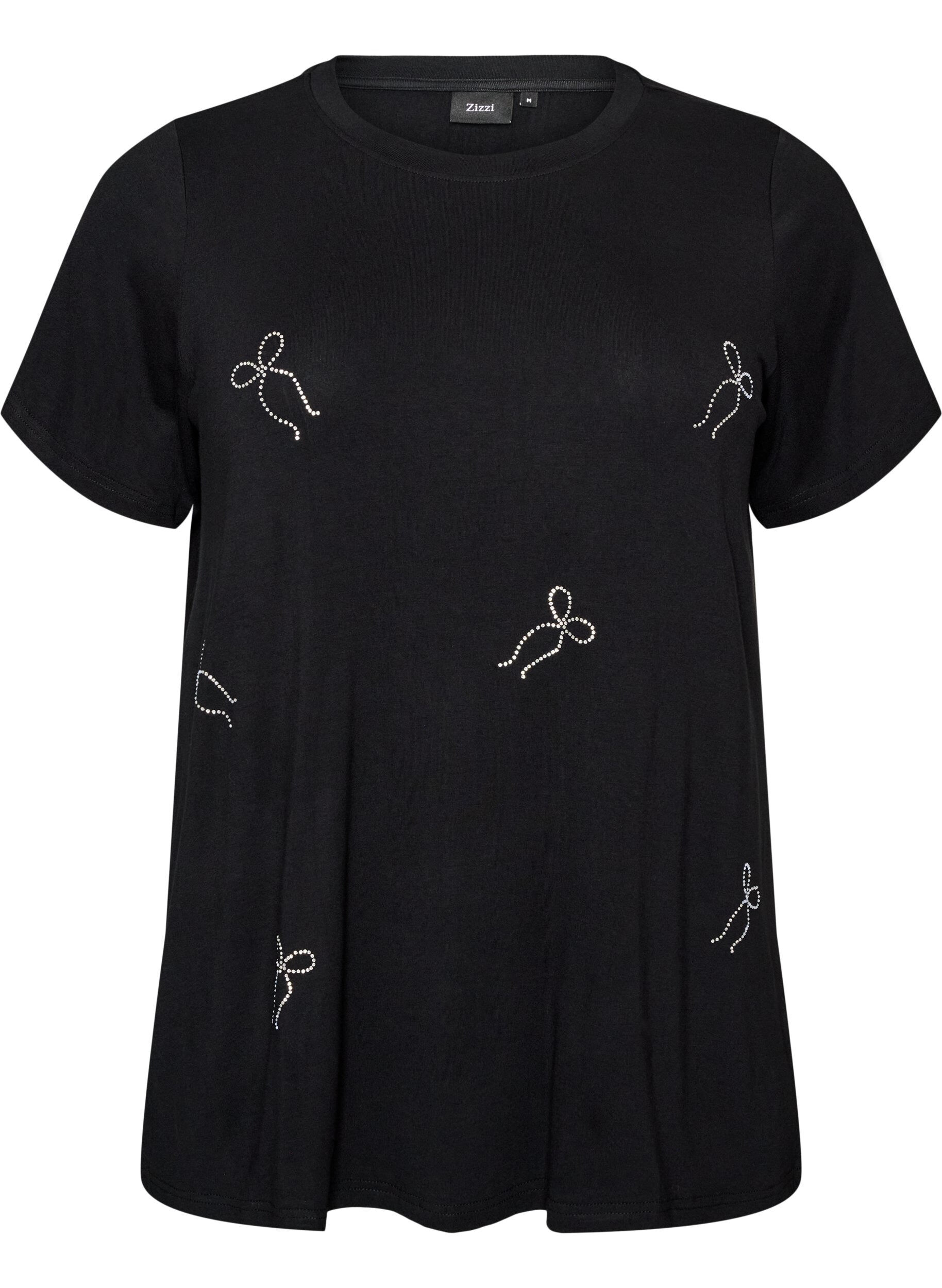 ZizziT-shirt i viskos med strass, Svart, Packshot image number 0