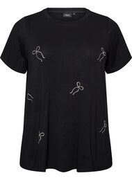 T-shirt i viskos med strass, Svart