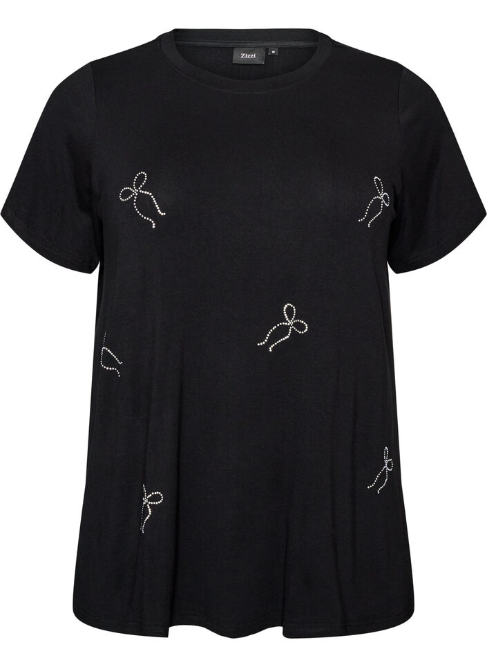 T-shirt i viskos med strass, Svart, Packshot image number 0