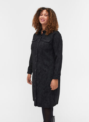 Mönstrad klänning med krage och knappar, Black, Model image number 0