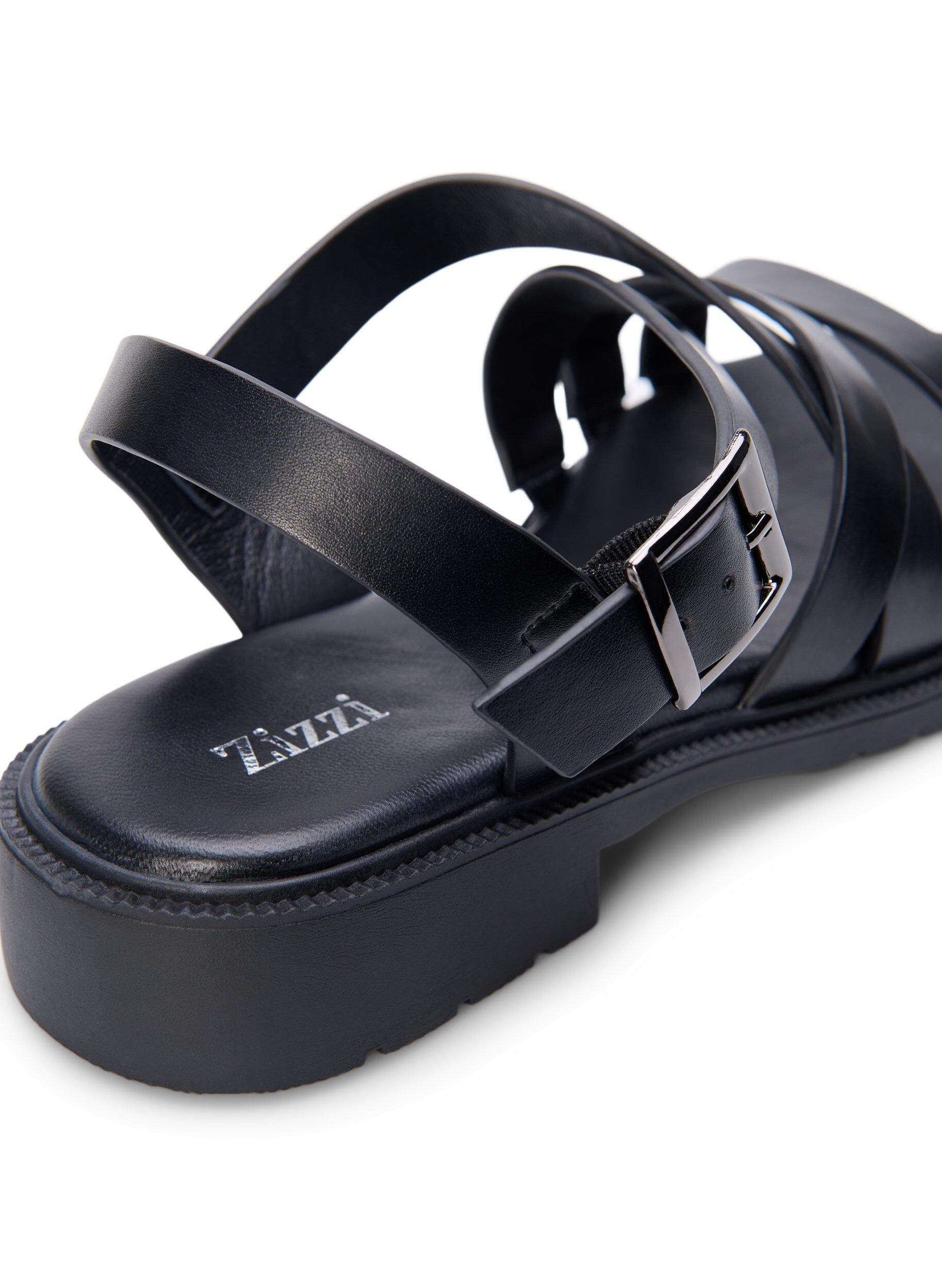 Zizzi Sommarsandal i l&auml;der med bred passform, Black, Packshot image number 4