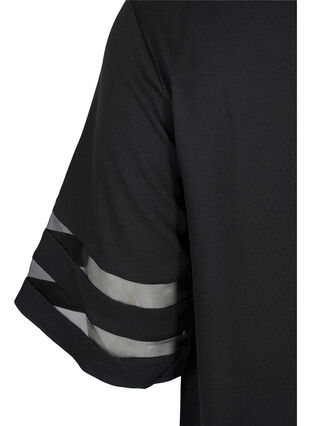 Kortärmad klänning med transparenta detaljer, Black, Packshot image number 3