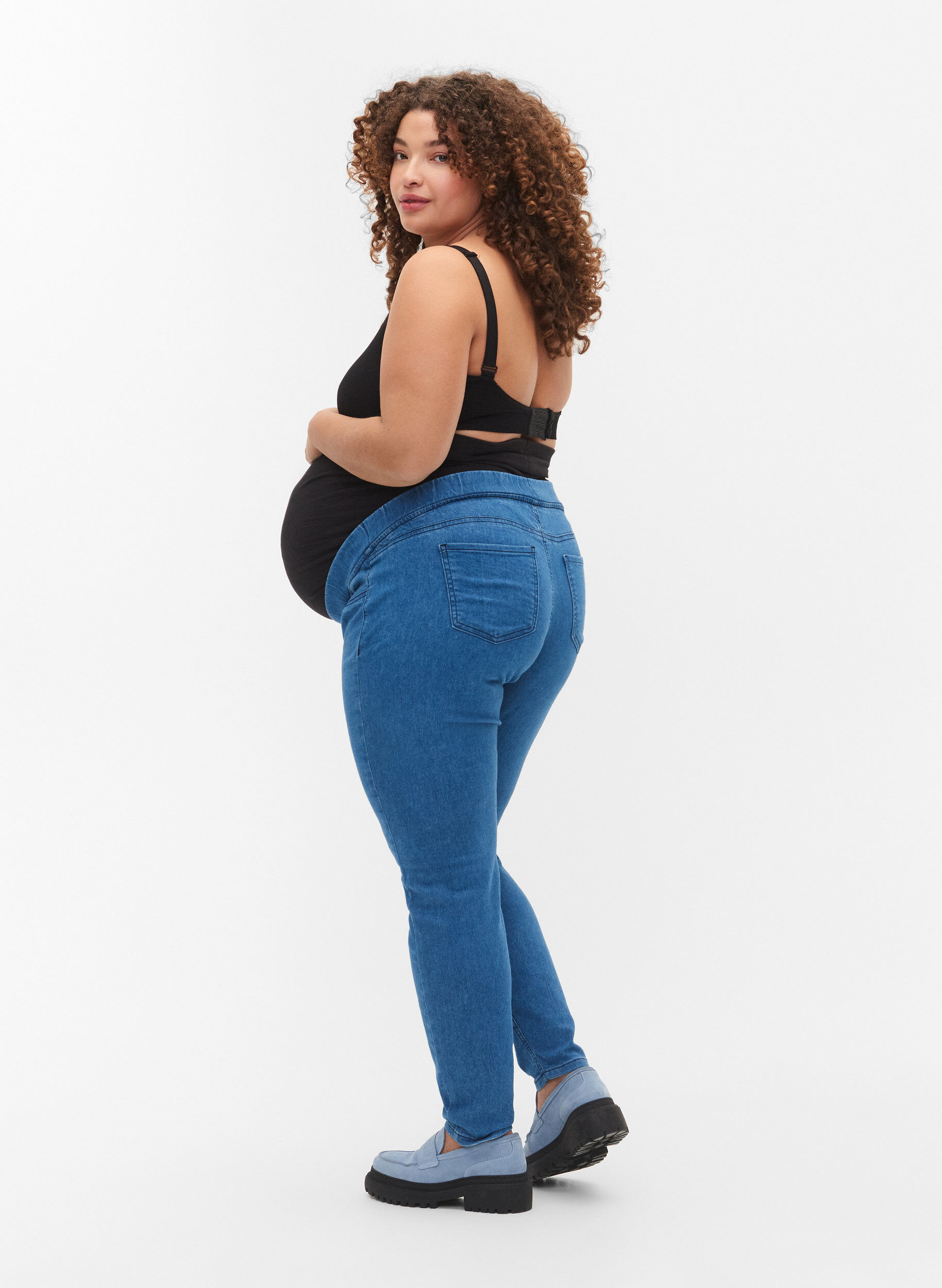 Zizzi Gravidjeggings med bakfickor, Blue denim, Model image number 1