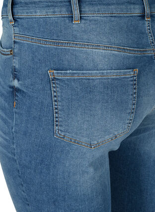 Jeansshorts med hög midja och råa kanter, Dark blue denim, Packshot image number 3