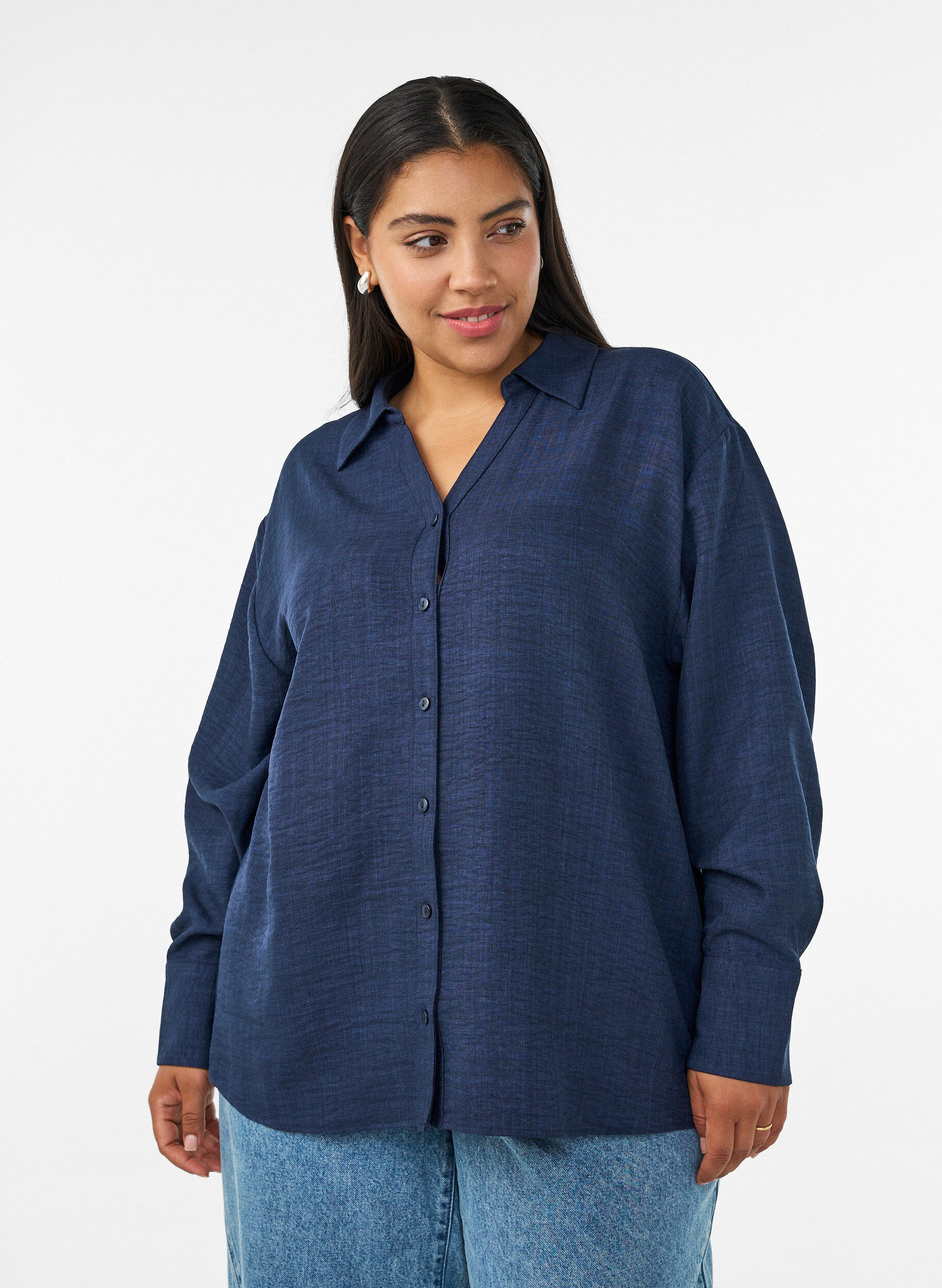 ZizziL&ouml;s skjorta med v-ringning, Bl&aring;, Model image number 0