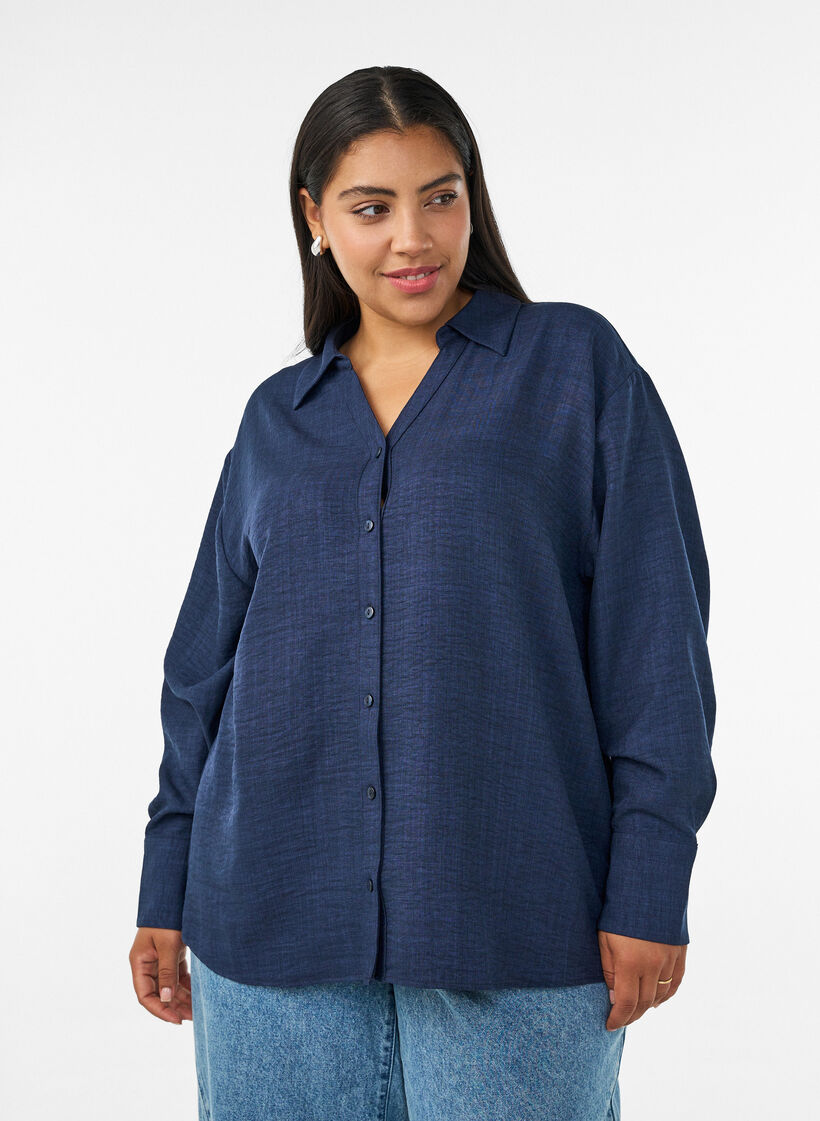 L&ouml;s skjorta med v-ringning, Bl&aring;, Model image number 0
