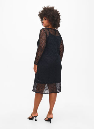 Virkad klänning med långa ärmar, Black, Model image number 1