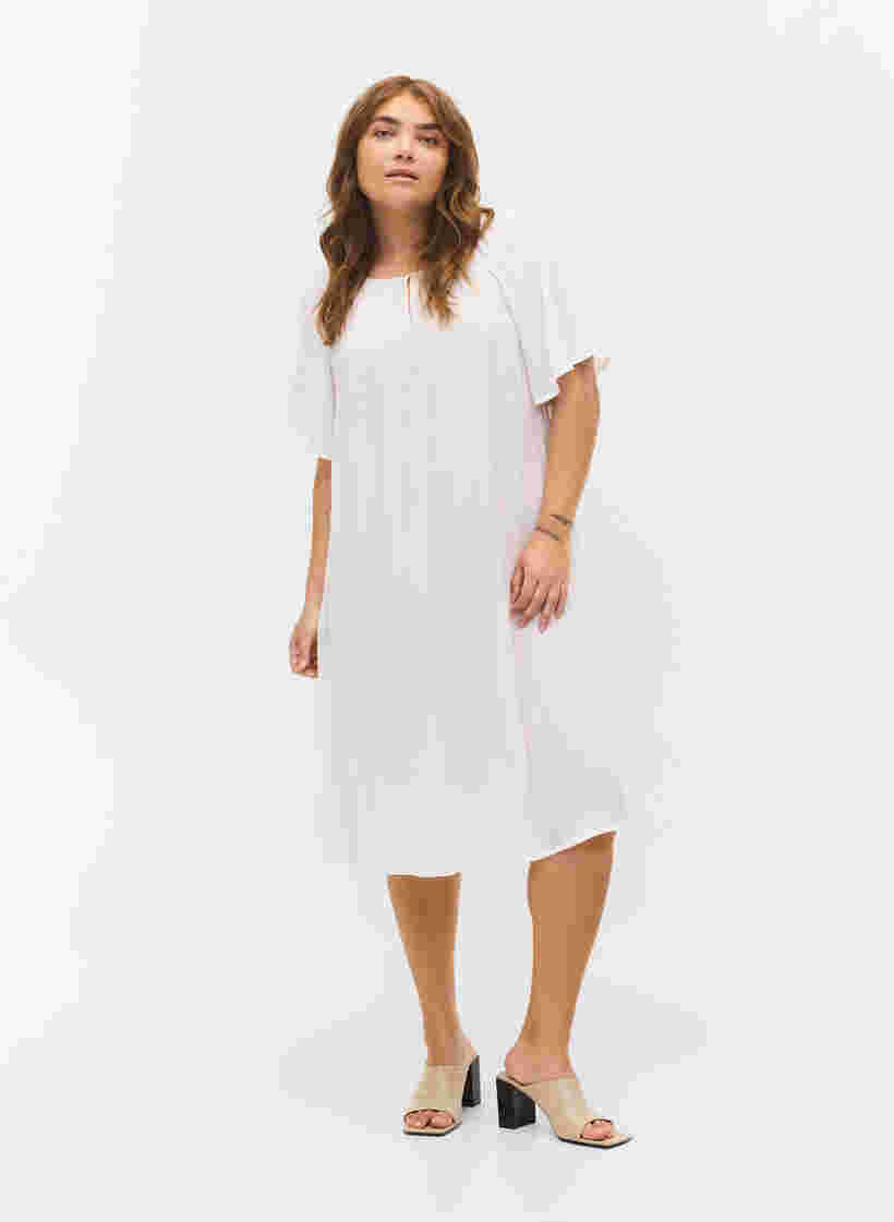 Kortärmad klänning i viskos, Bright White, Model image number 2