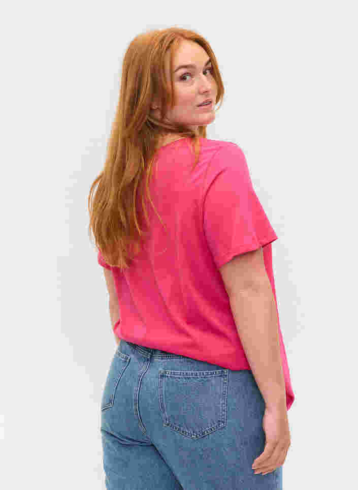 Kortärmad t-shirt i bomull med texttryck, Fandango Pink, Model image number 1