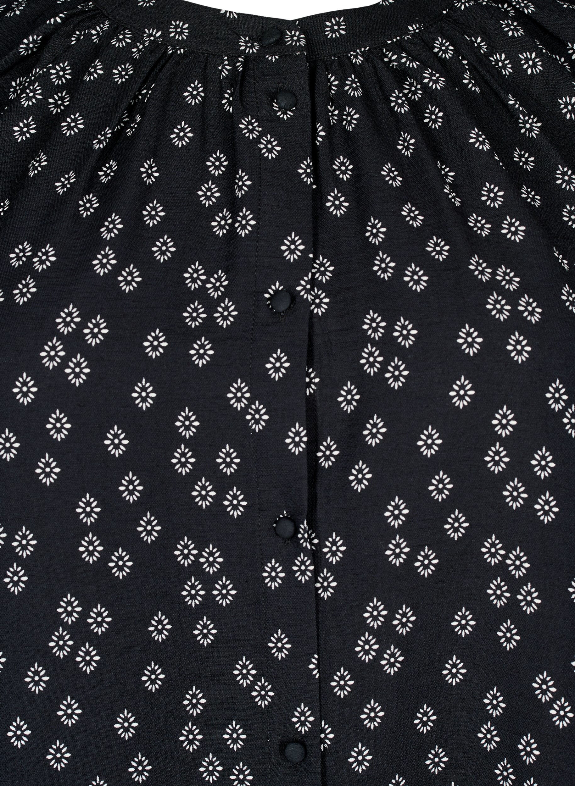 Zizzi L&aring;ng&auml;rmad tunika med blomm&ouml;nster, Svart, Packshot image number 2