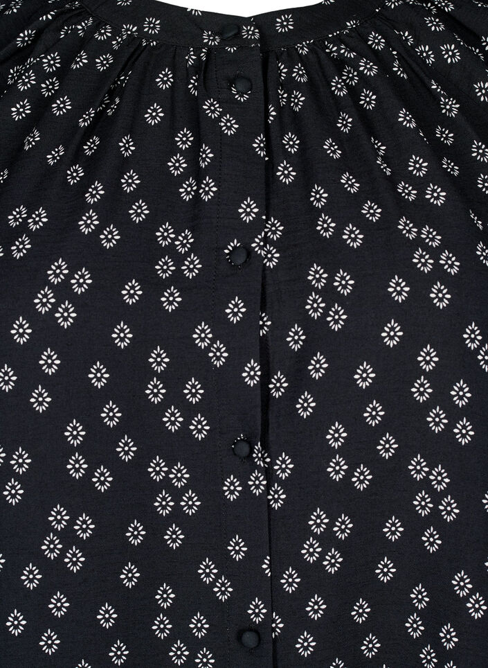 Långärmad tunika med blommönster, Svart, Packshot image number 2