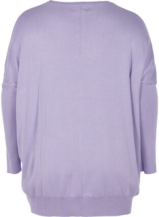 Lös stickad tröja med ribbkanter, Lavender, Packshot image number 1