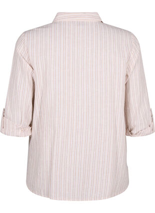 Skjortblus med knäppning i bomulls- och linneblandning, Sandshell White, Packshot image number 1
