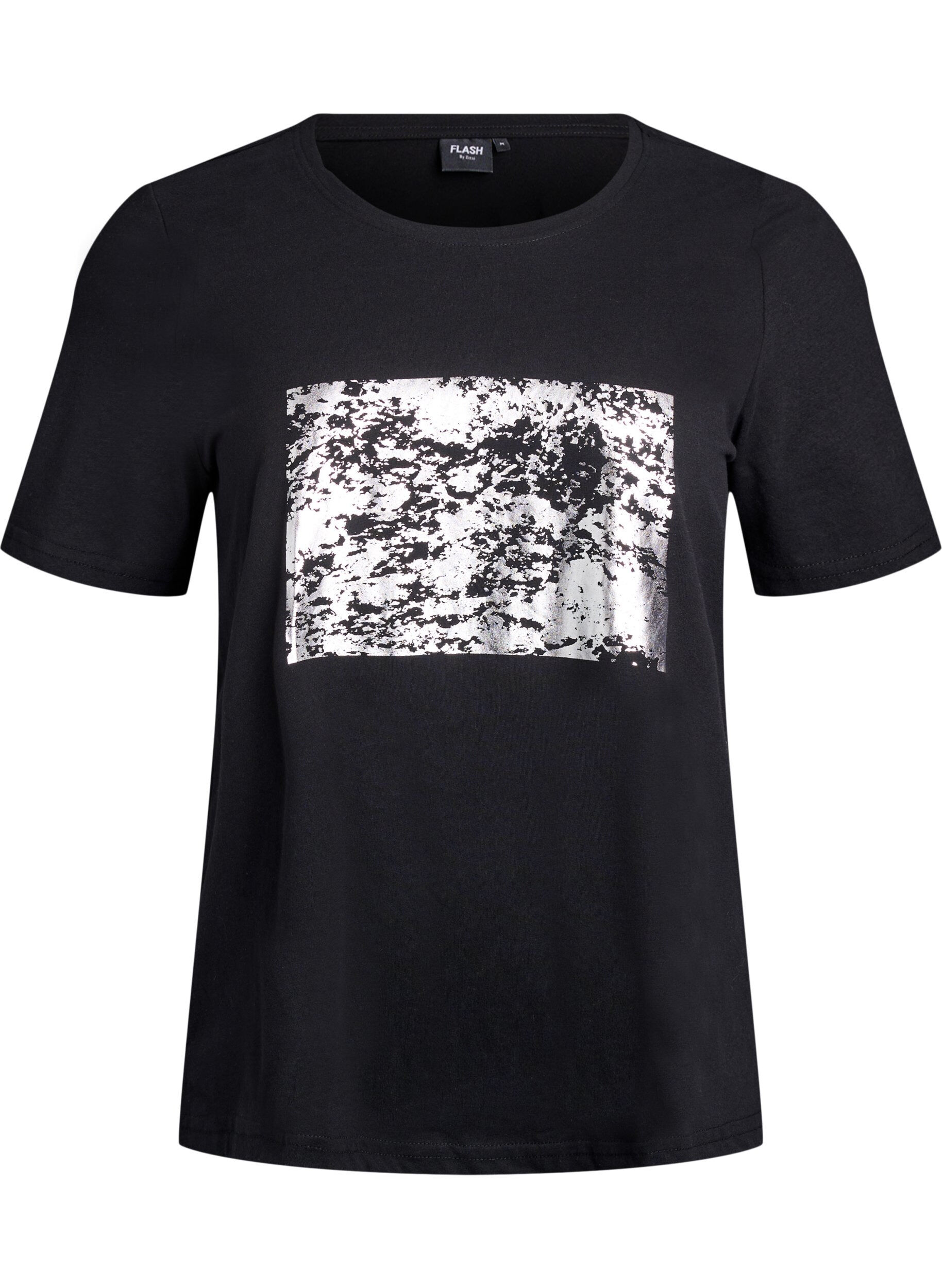 ZizziT-shirt med tryck, Svart, Packshot image number 0