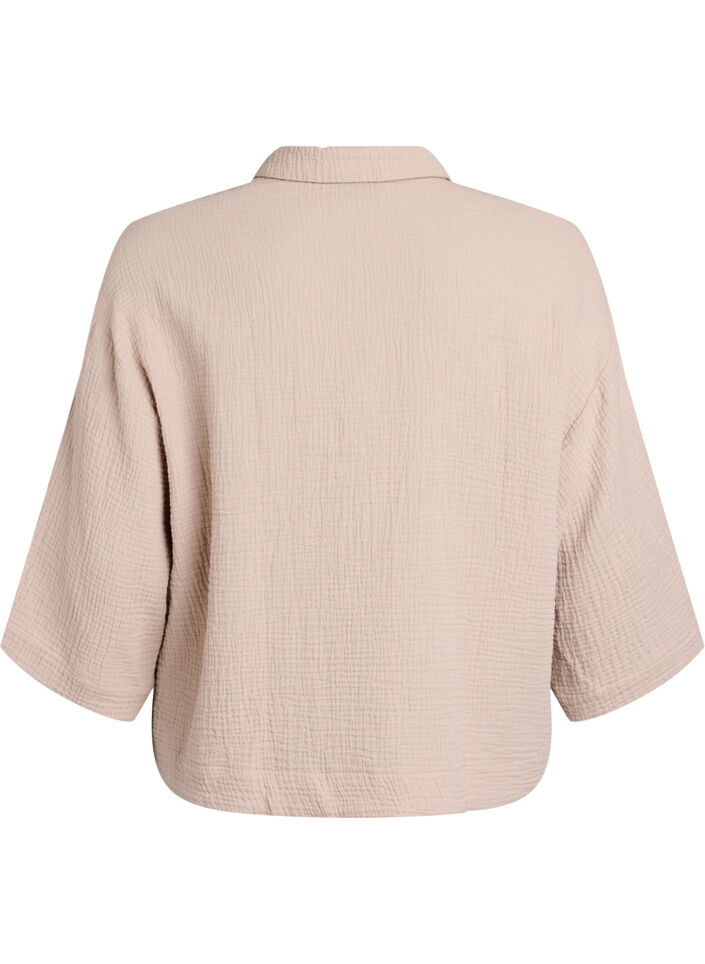 Skjorta i bomullsmuslin med broderade detaljer, Beige, Packshot image number 1