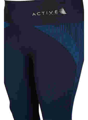 Seamless träningstights med ränder, Black w. Blue Depths, Packshot image number 2