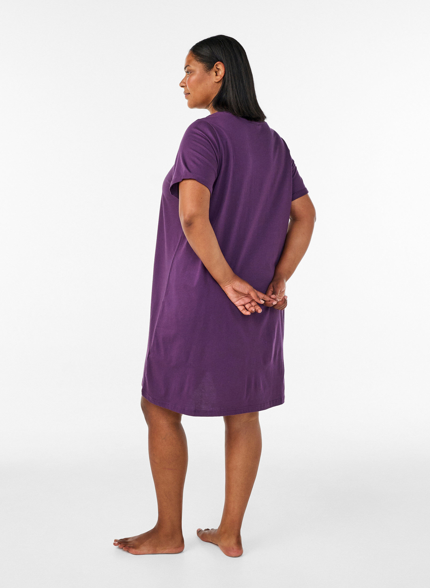 ZizziKort&auml;rmat nattlinne i ekologisk bomull, Bl&aring;, Model image number 2