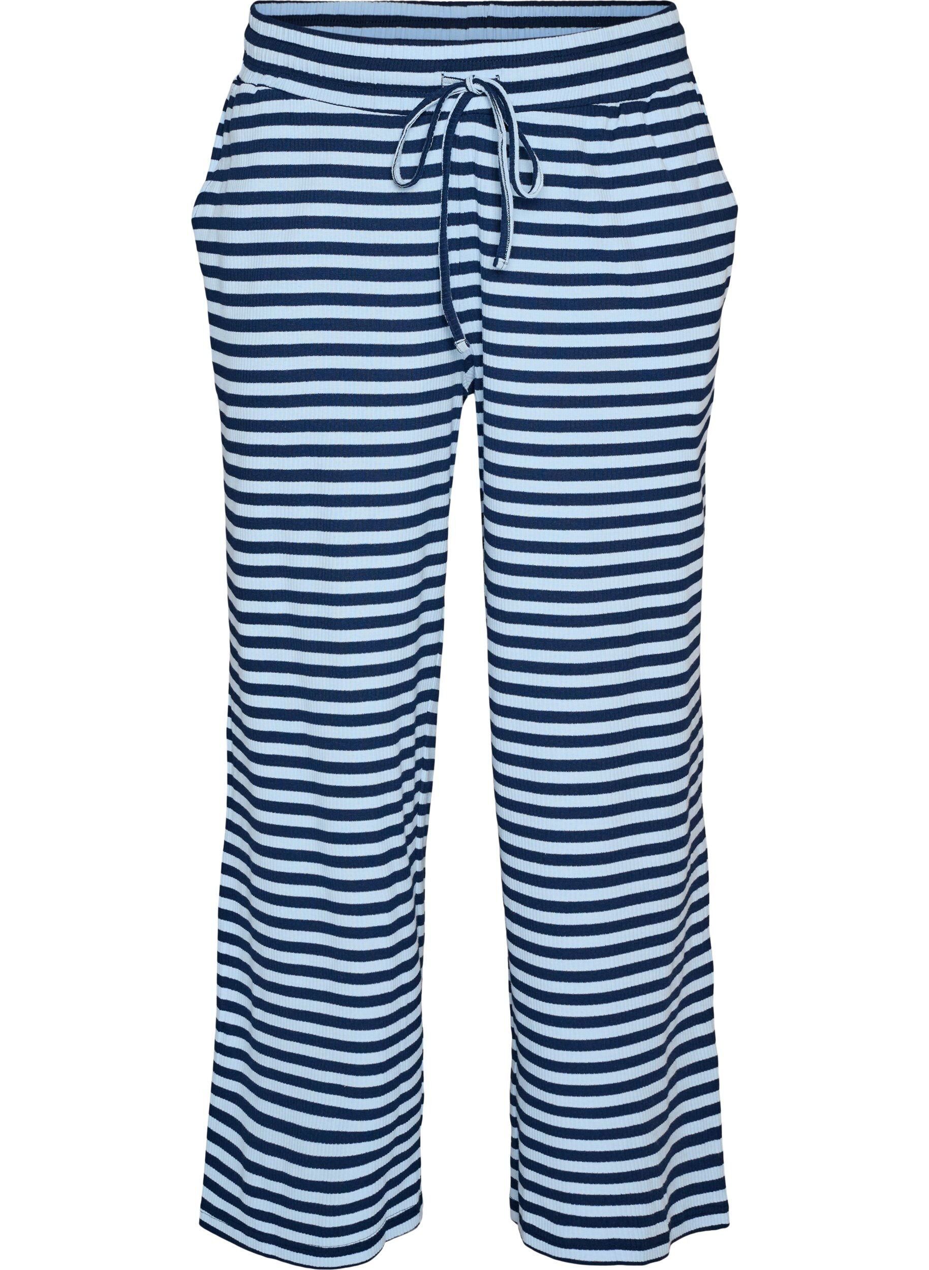 Randiga pyjamasbyxor med h&ouml;g midja och vida ben