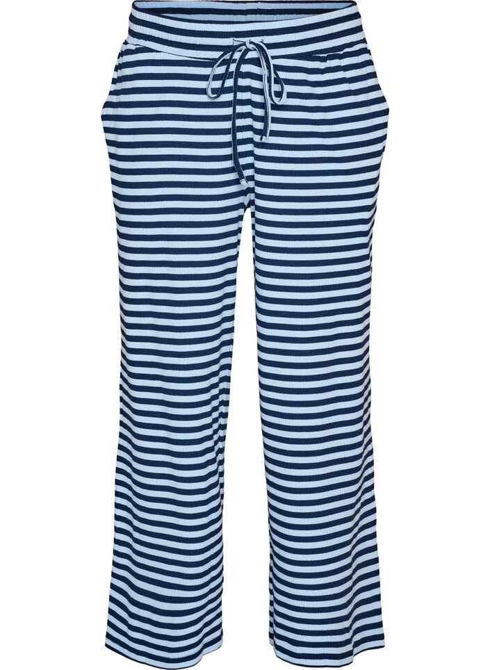 Randiga pyjamasbyxor med h&ouml;g midja och vida ben, Bl&aring;, Packshot image number 0