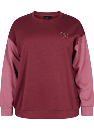 Blockfärgad sweatshirt, Red Mahogany/Rose B, Packshot image number 0