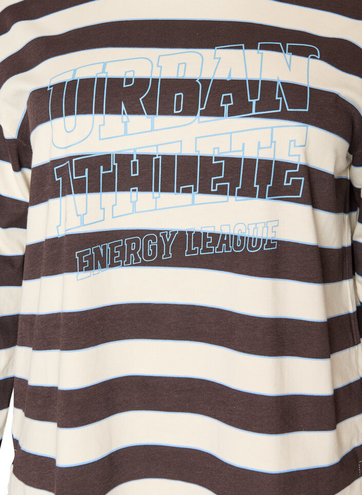 Randig blus i jersey med ett sportigt texttryck, Brun, Packshot image number 2