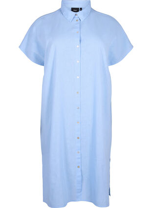 Lång skjorta i bomullsblandning med linne, Serenity, Packshot image number 0
