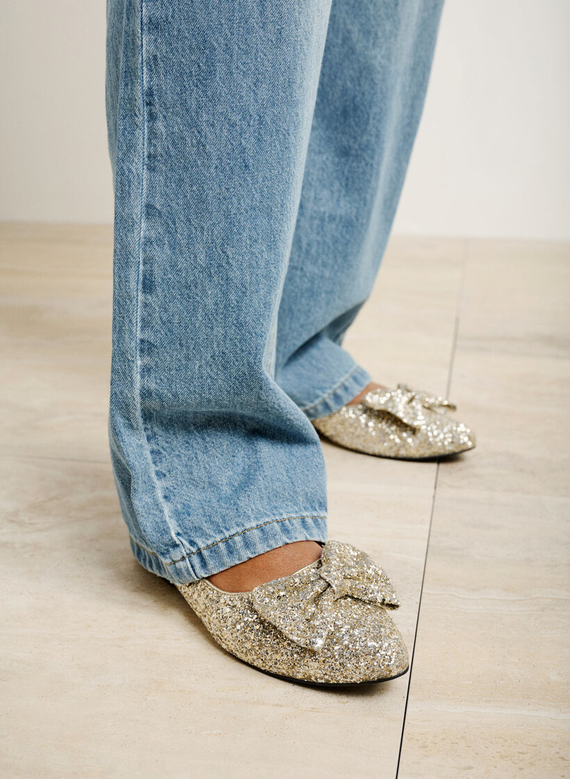 Glittrig ballerina med vid passform och rosett, Gold Glitter, Image image number 1