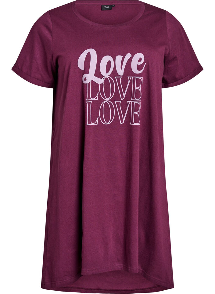 Kort&auml;rmat nattlinne i ekologisk bomull, M&ouml;rk Bordeaux, Packshot image number 0