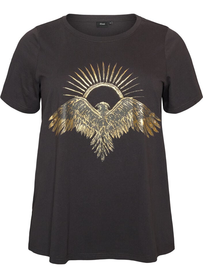 T-shirt i bomull med tryck framtill, Gr&aring;, Packshot image number 0
