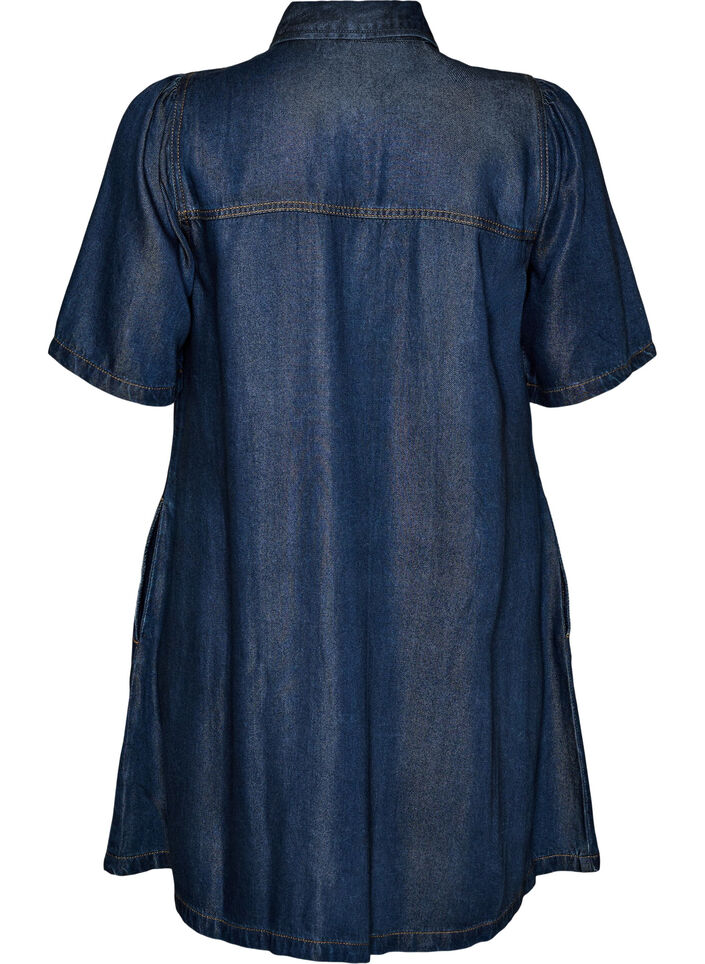 Jeanskl&auml;nning i lyocell med knappar och korta &auml;rmar, Bl&aring;, Packshot image number 1
