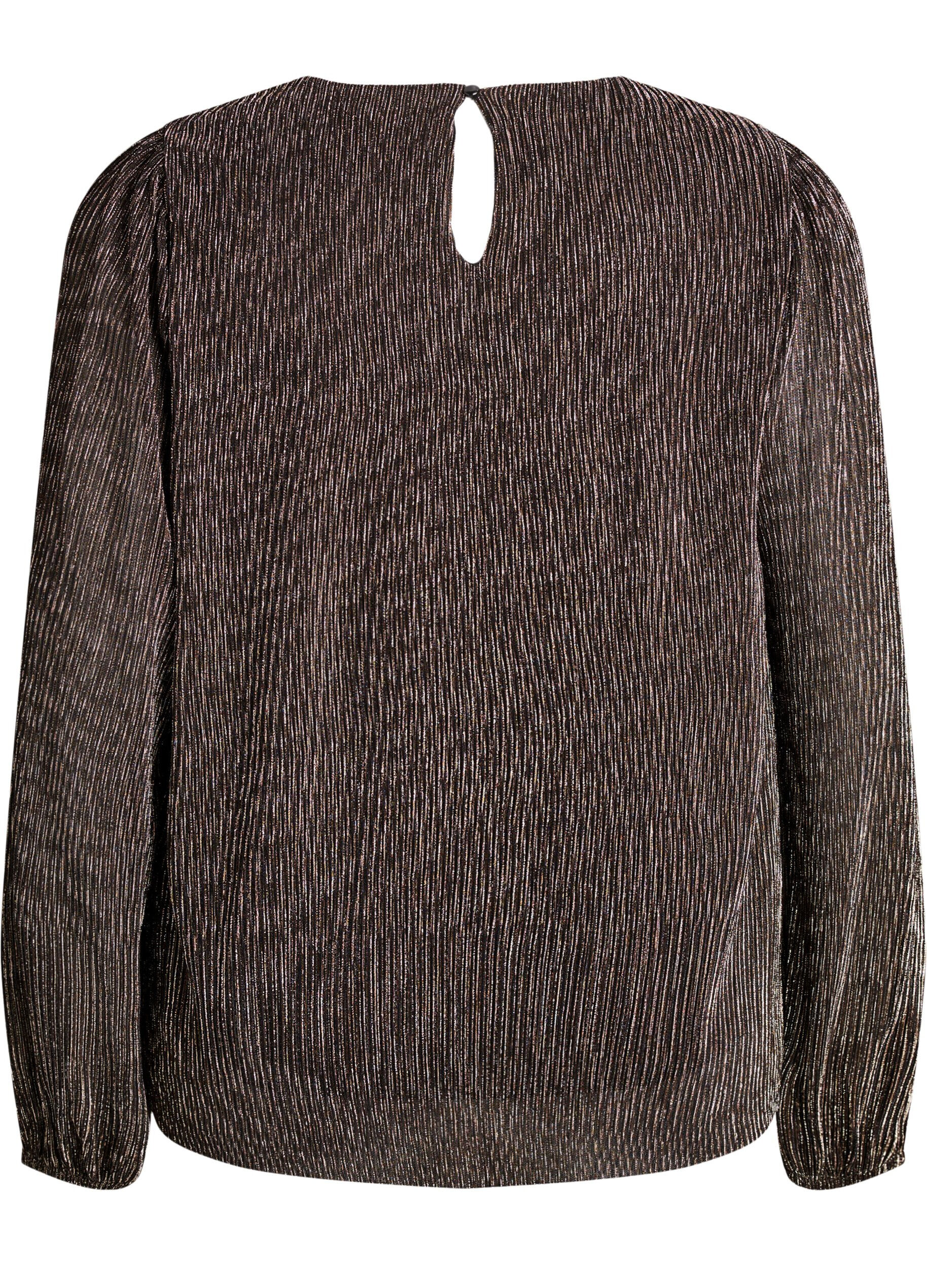 Zizzi Festblus med glitterr&auml;nder och l&aring;nga &auml;rmar, Svart, Packshot image number 1