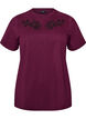 T-shirt med blombroderi och strasstenar, Lila, Packshot image number 0